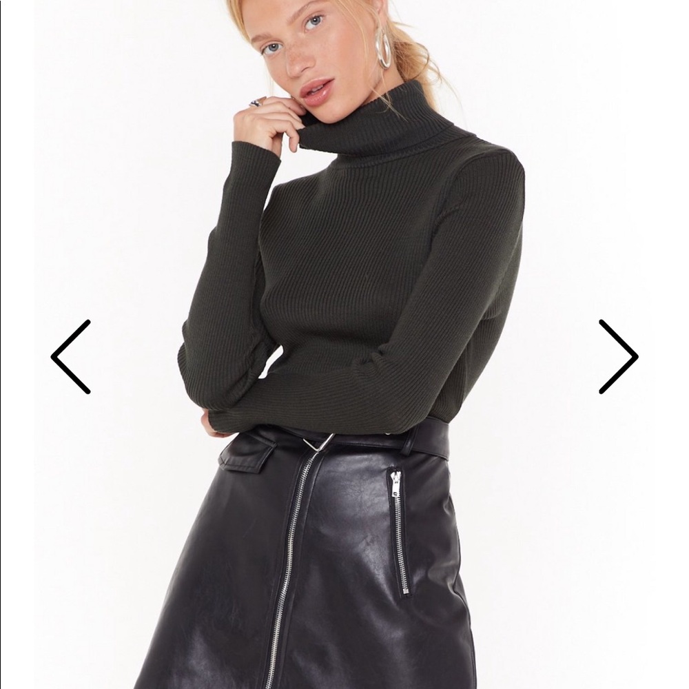 Olive Green Ribbed Turtleneck Sweater